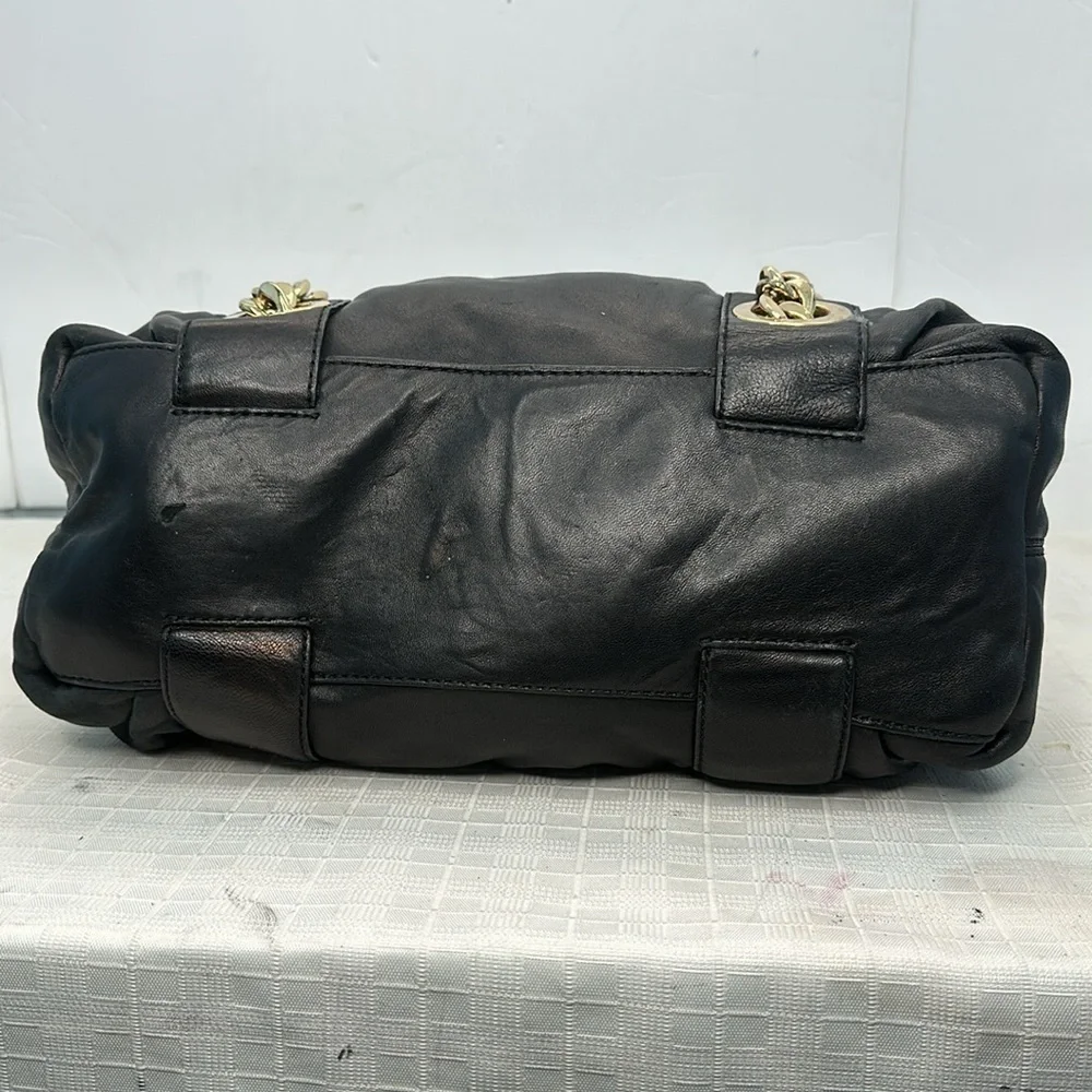 Michael Kors Black Leather Pebbled Gold Chain Shoulder Bag